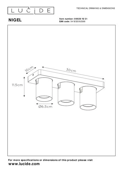 Lucide NIGEL - Deckenstrahler - LED Dim to warm - GU10 - 3x5W 2200K/3000K - Weiß - TECHNISCH